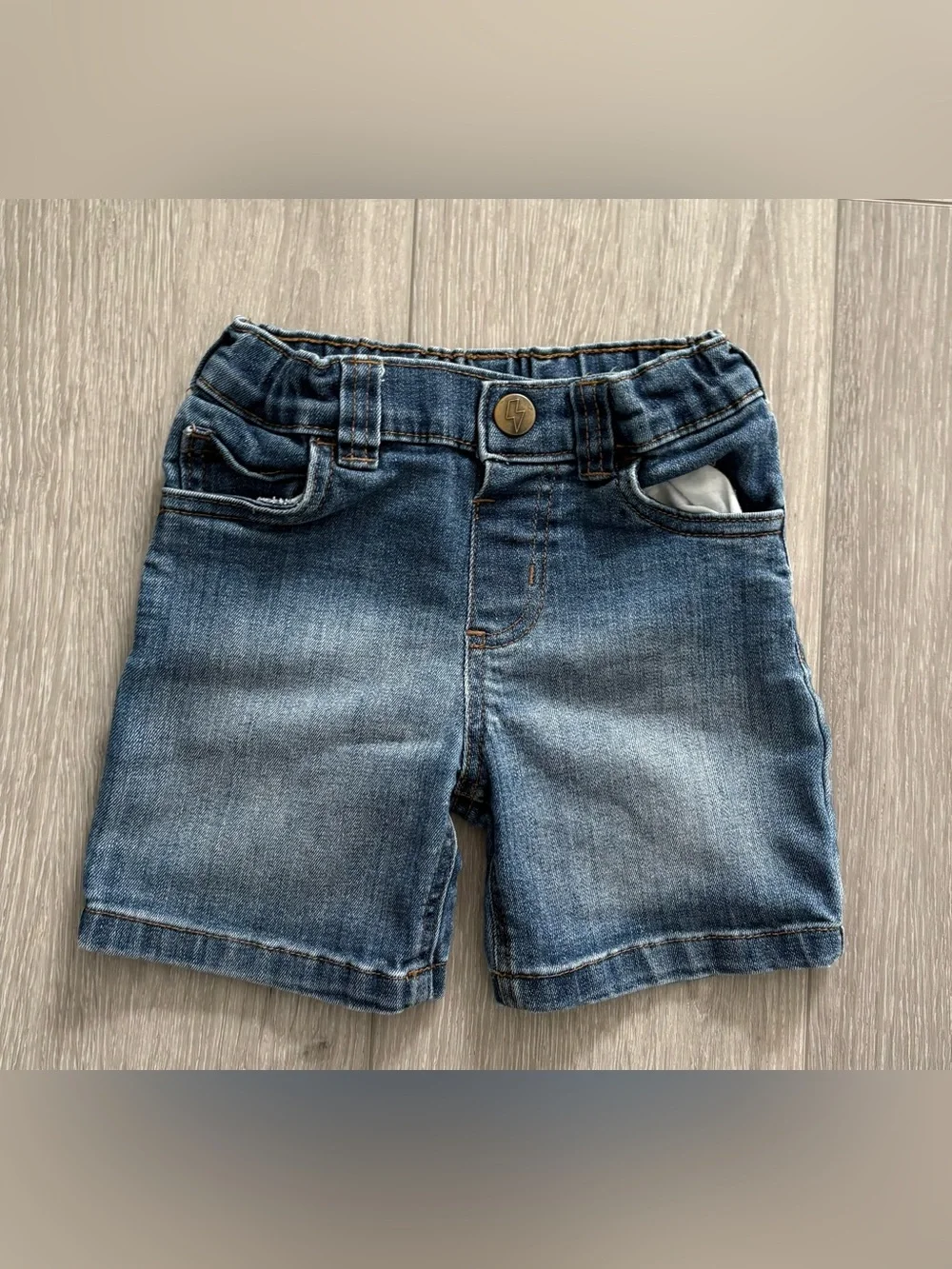 Mighty Time Red Fire Engine T- Shirt Paired with Jean shorts . Boys 2T